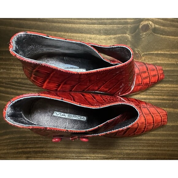 Via Spiga Animal Print Patent Red Leather Ankle Heeled Booties Women's 10 - Picture 6 of 12